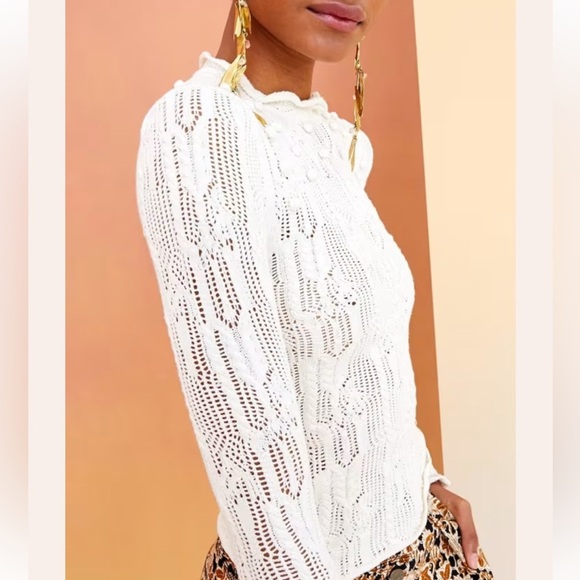 Ulla Johnson Celeste Pointelle Pullover Knit Cream Popcorn Sweater Size XS Petit - Picture 17 of 17